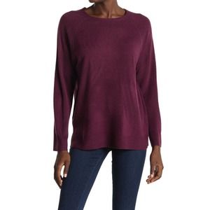 Sweet Romeo Eggplant Modern Girl Ribbed Raglan Sleeve Pullover Sweater